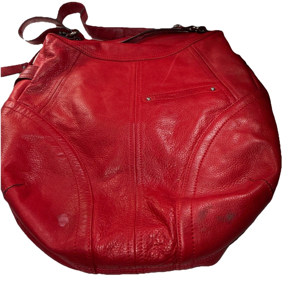 B. Makowsky Red Shoulder Bag Gun Metal Silver Hardware Pockets Double Handles - Picture 2 of 10
